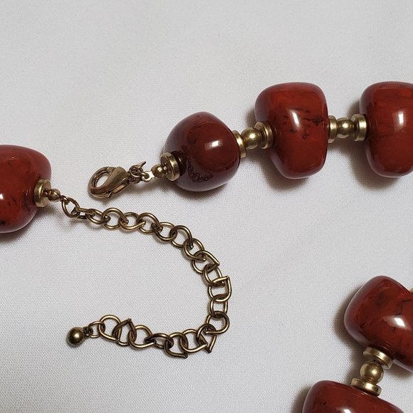 Chico's Chunky Burnt-Sienna Beads with Golden Accents - Picture 5 of 9